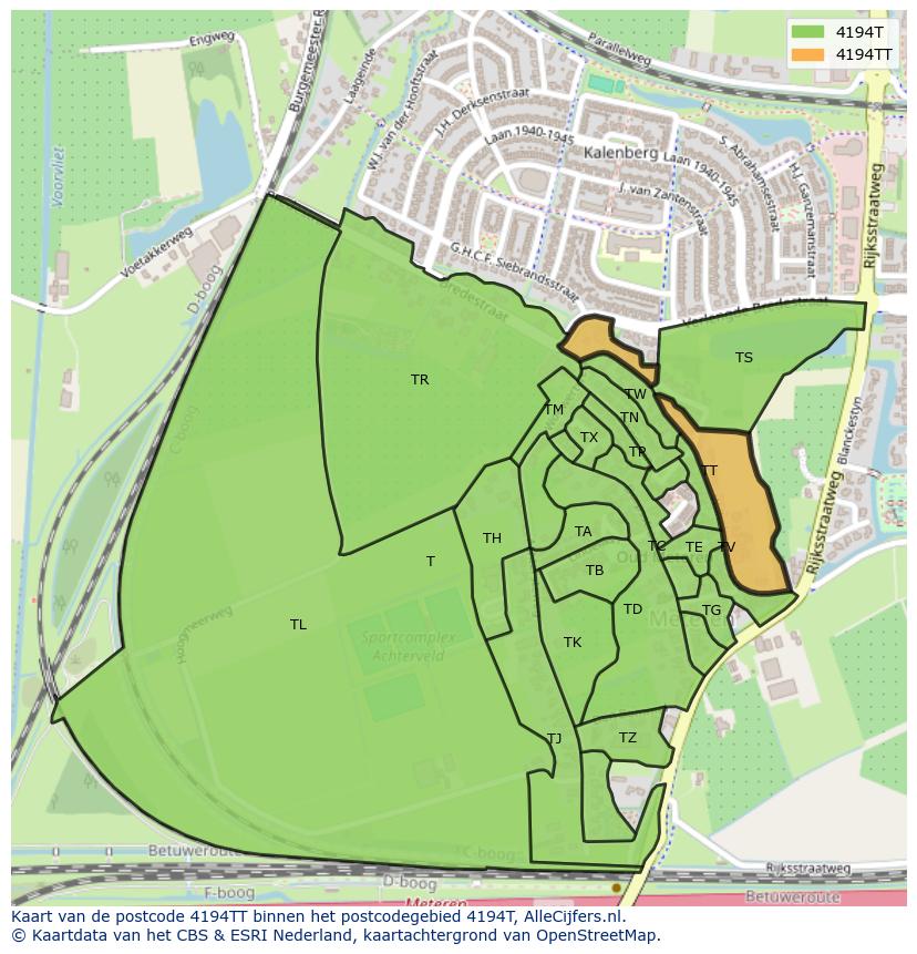 Afbeelding van het postcodegebied 4194 TT op de kaart.
