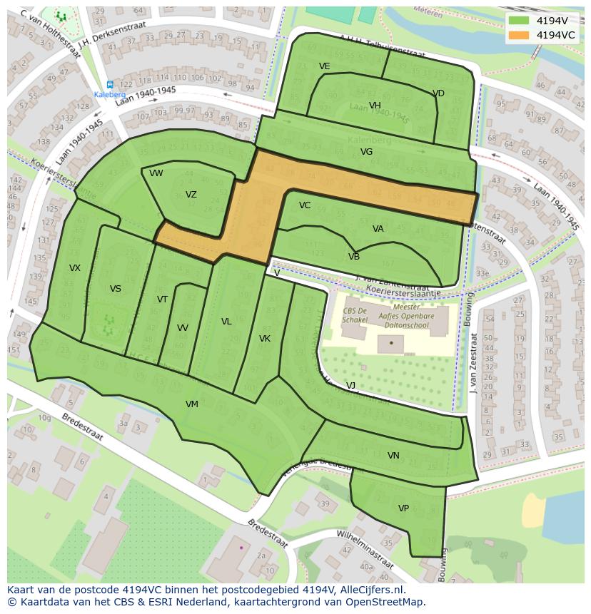 Afbeelding van het postcodegebied 4194 VC op de kaart.