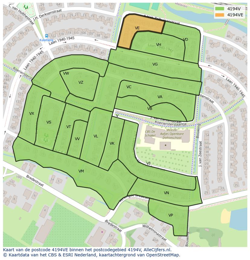 Afbeelding van het postcodegebied 4194 VE op de kaart.