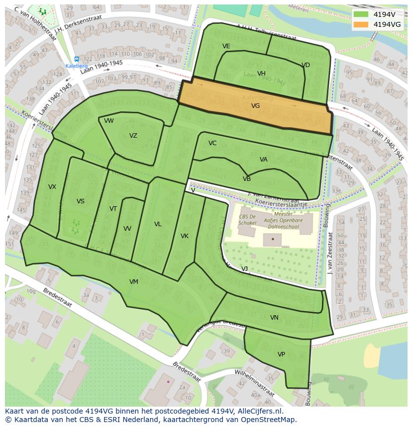 Afbeelding van het postcodegebied 4194 VG op de kaart.