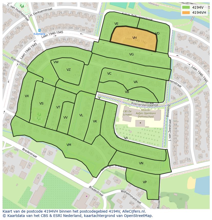 Afbeelding van het postcodegebied 4194 VH op de kaart.