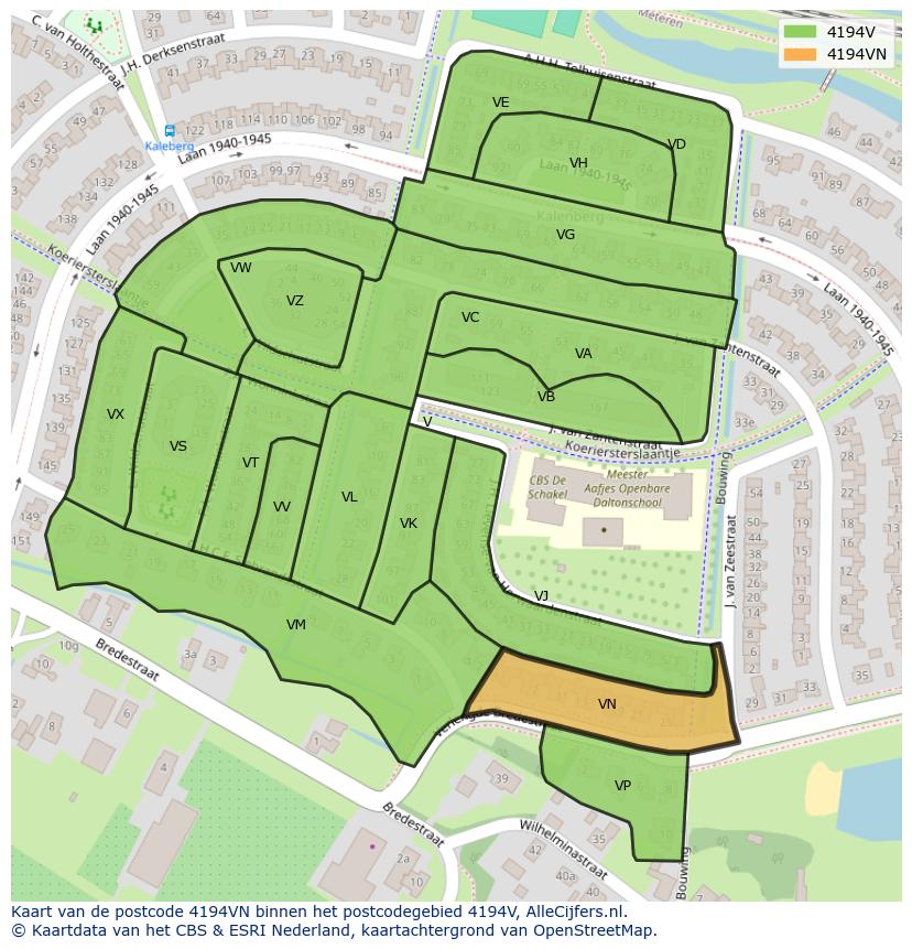 Afbeelding van het postcodegebied 4194 VN op de kaart.