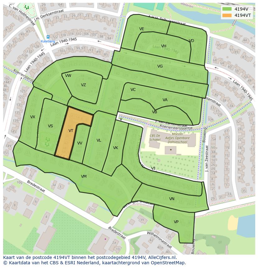 Afbeelding van het postcodegebied 4194 VT op de kaart.
