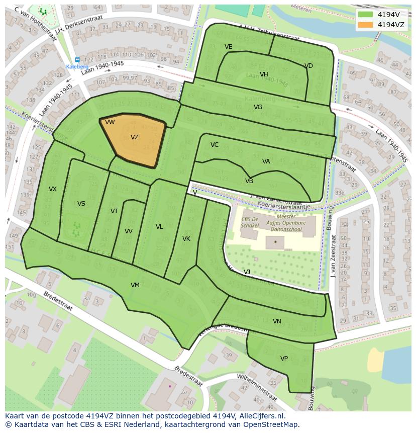 Afbeelding van het postcodegebied 4194 VZ op de kaart.