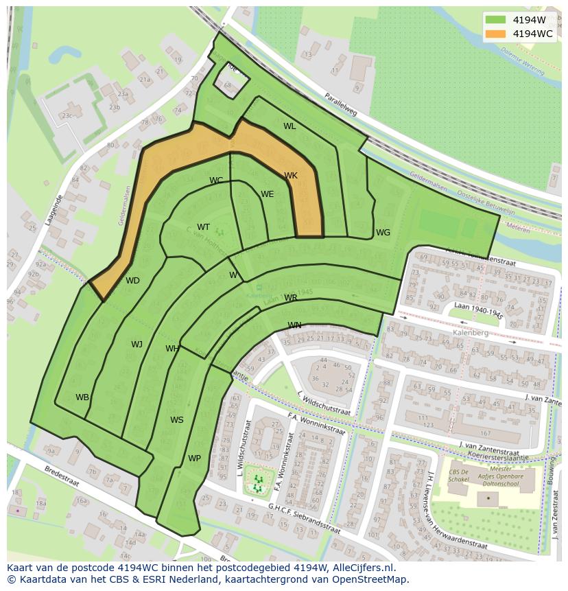 Afbeelding van het postcodegebied 4194 WC op de kaart.