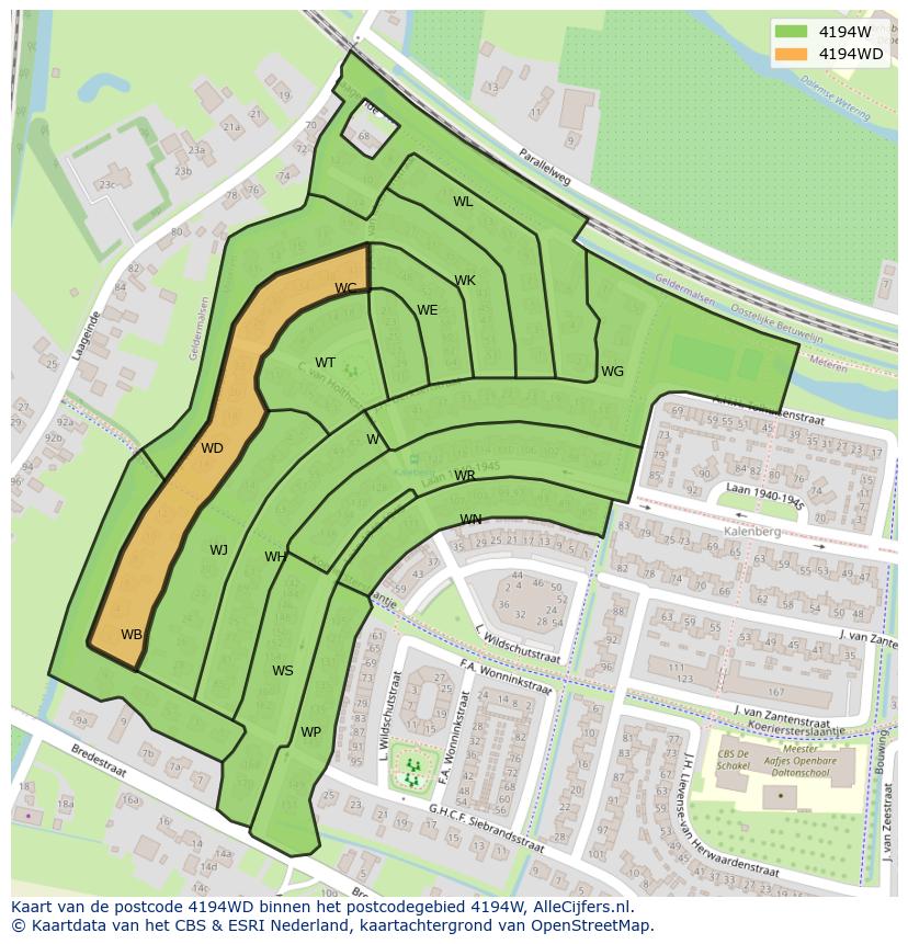 Afbeelding van het postcodegebied 4194 WD op de kaart.