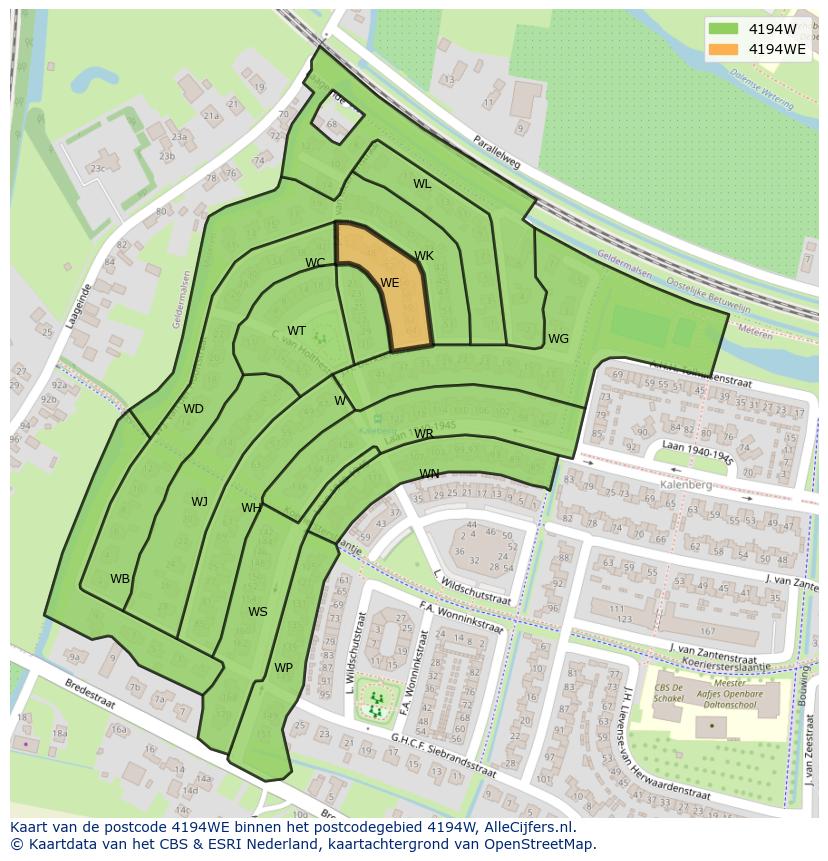 Afbeelding van het postcodegebied 4194 WE op de kaart.