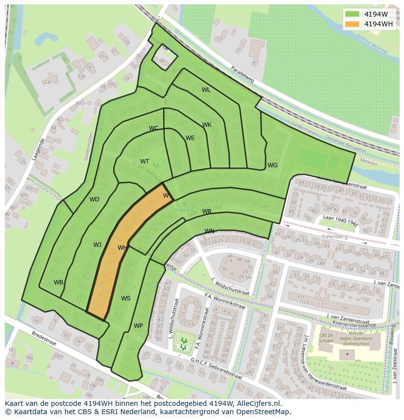 Afbeelding van het postcodegebied 4194 WH op de kaart.