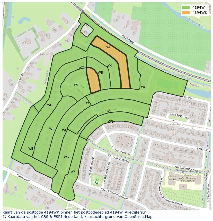 Afbeelding van het postcodegebied 4194 WK op de kaart.