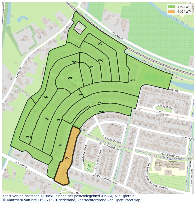 Afbeelding van het postcodegebied 4194 WP op de kaart.
