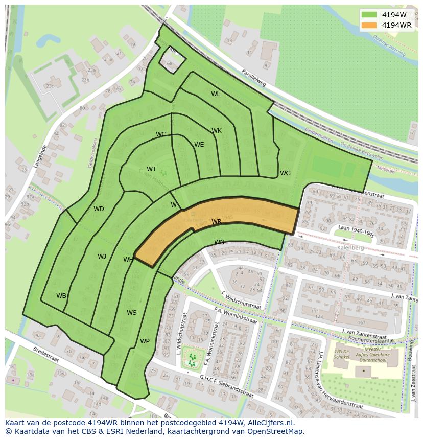 Afbeelding van het postcodegebied 4194 WR op de kaart.