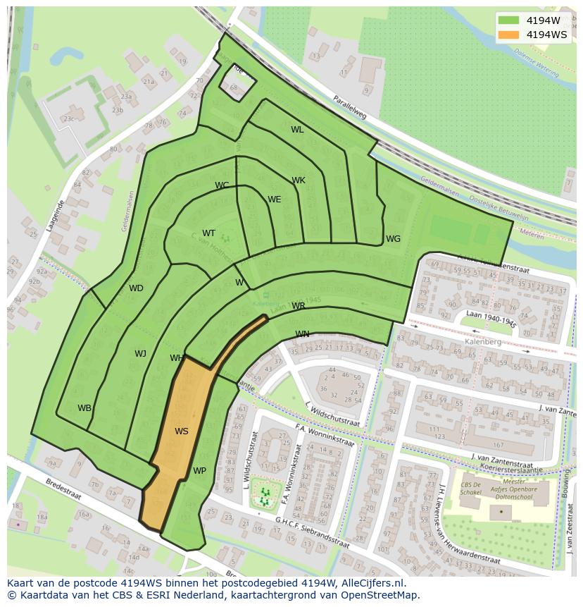 Afbeelding van het postcodegebied 4194 WS op de kaart.