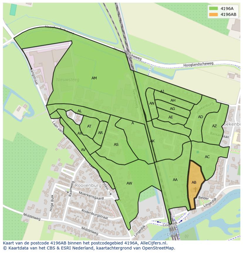Afbeelding van het postcodegebied 4196 AB op de kaart.
