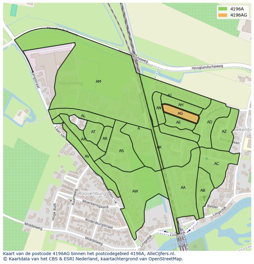 Afbeelding van het postcodegebied 4196 AG op de kaart.
