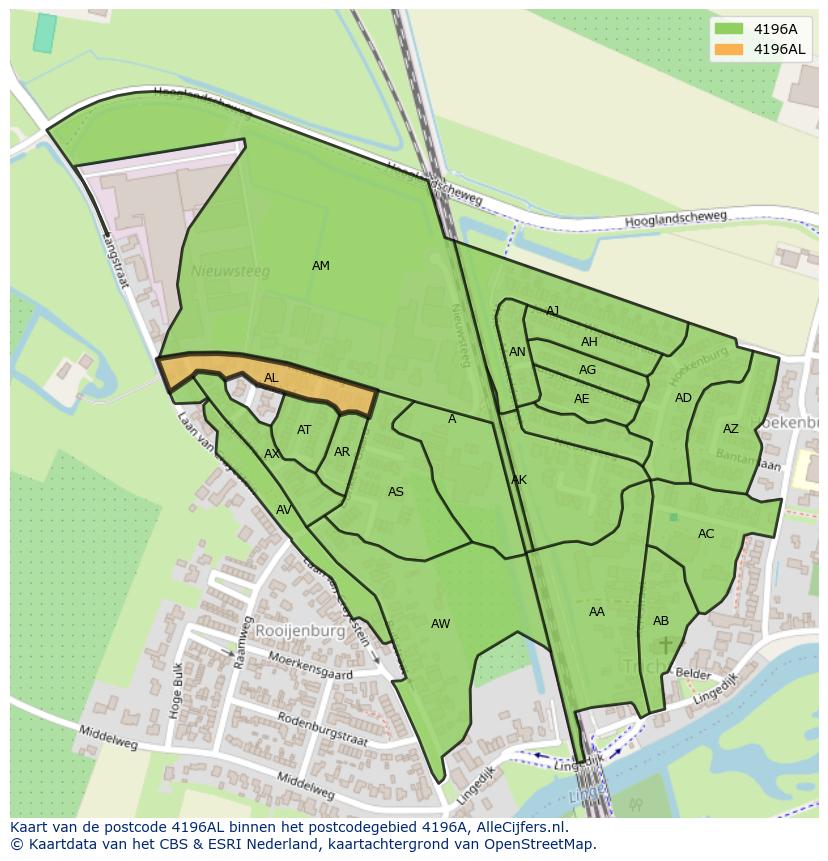 Afbeelding van het postcodegebied 4196 AL op de kaart.