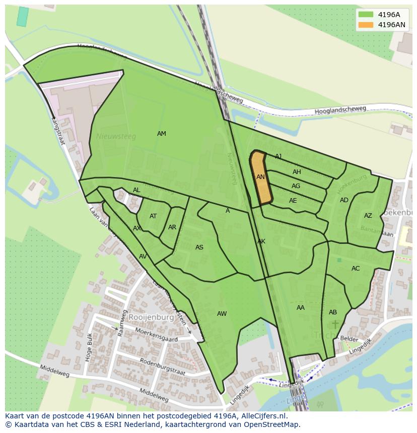 Afbeelding van het postcodegebied 4196 AN op de kaart.