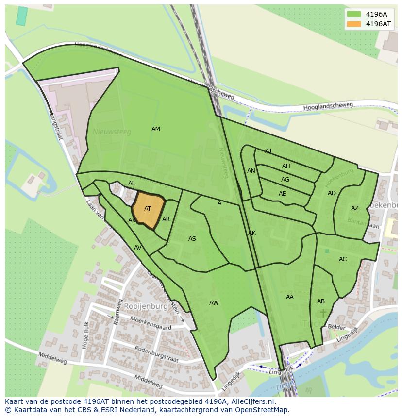 Afbeelding van het postcodegebied 4196 AT op de kaart.