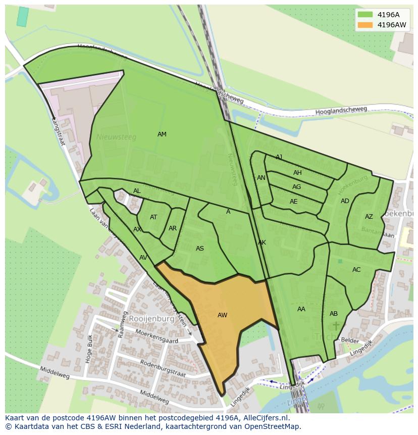 Afbeelding van het postcodegebied 4196 AW op de kaart.