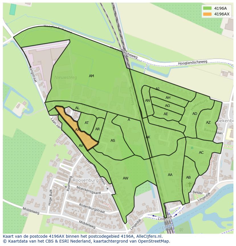 Afbeelding van het postcodegebied 4196 AX op de kaart.