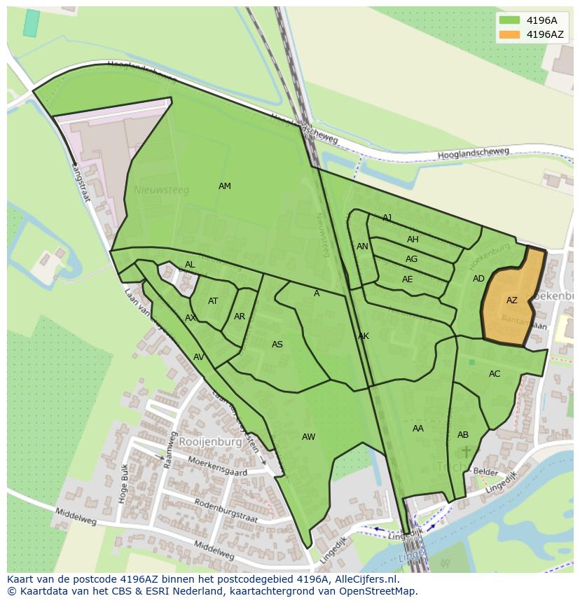 Afbeelding van het postcodegebied 4196 AZ op de kaart.