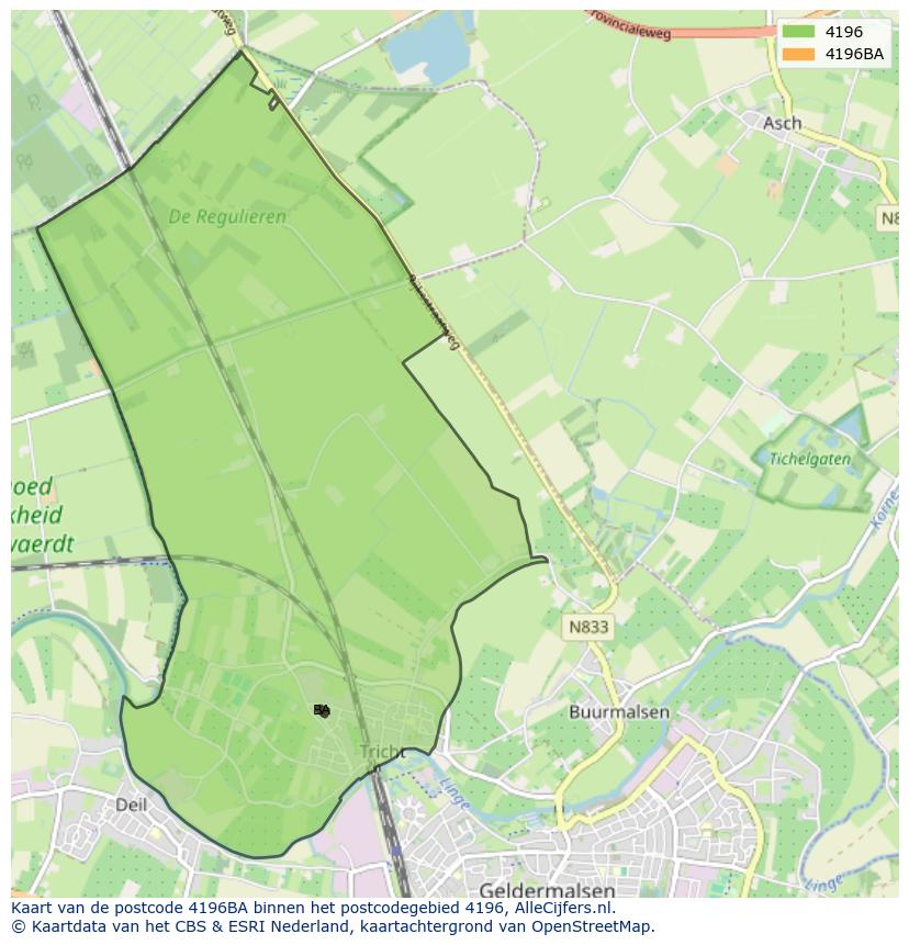 Afbeelding van het postcodegebied 4196 BA op de kaart.