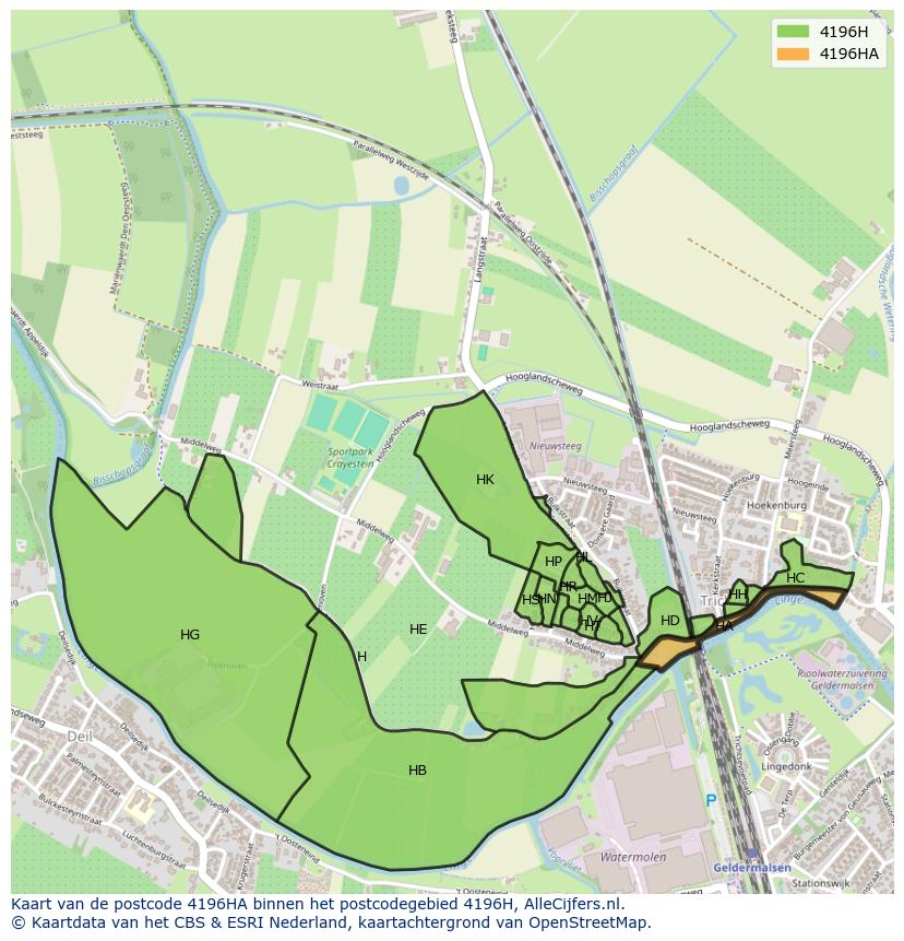 Afbeelding van het postcodegebied 4196 HA op de kaart.