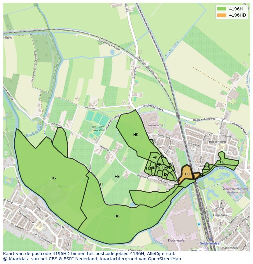 Afbeelding van het postcodegebied 4196 HD op de kaart.