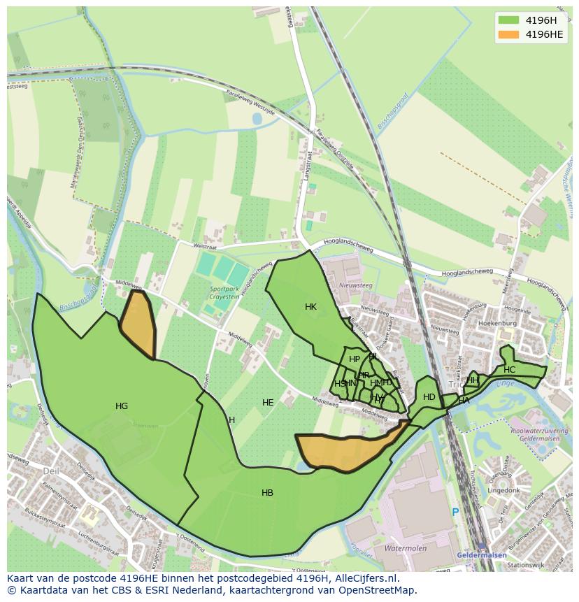 Afbeelding van het postcodegebied 4196 HE op de kaart.
