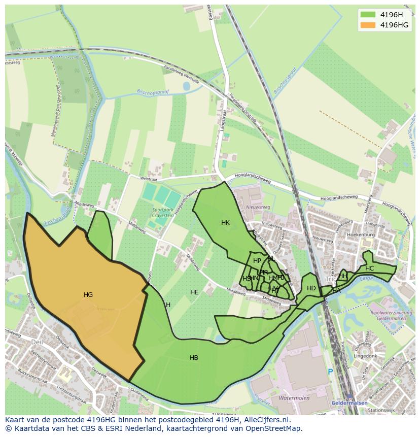 Afbeelding van het postcodegebied 4196 HG op de kaart.