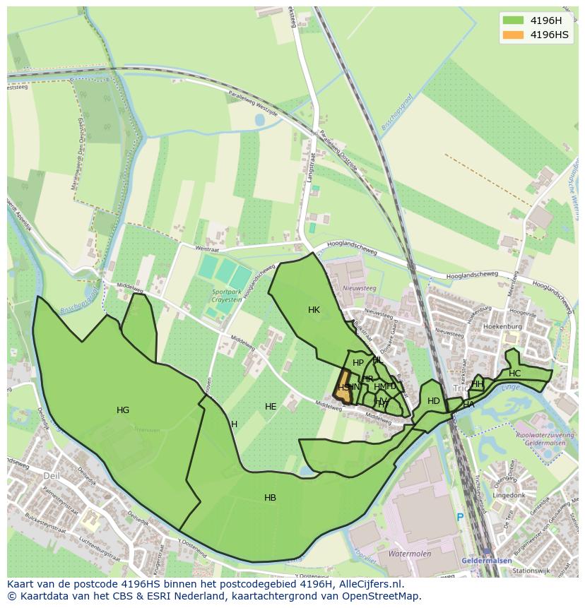 Afbeelding van het postcodegebied 4196 HS op de kaart.