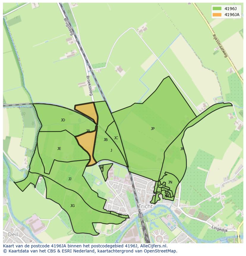 Afbeelding van het postcodegebied 4196 JA op de kaart.