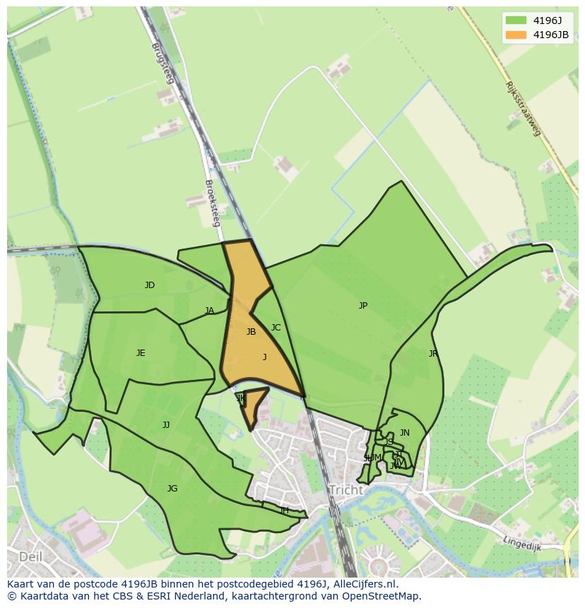 Afbeelding van het postcodegebied 4196 JB op de kaart.
