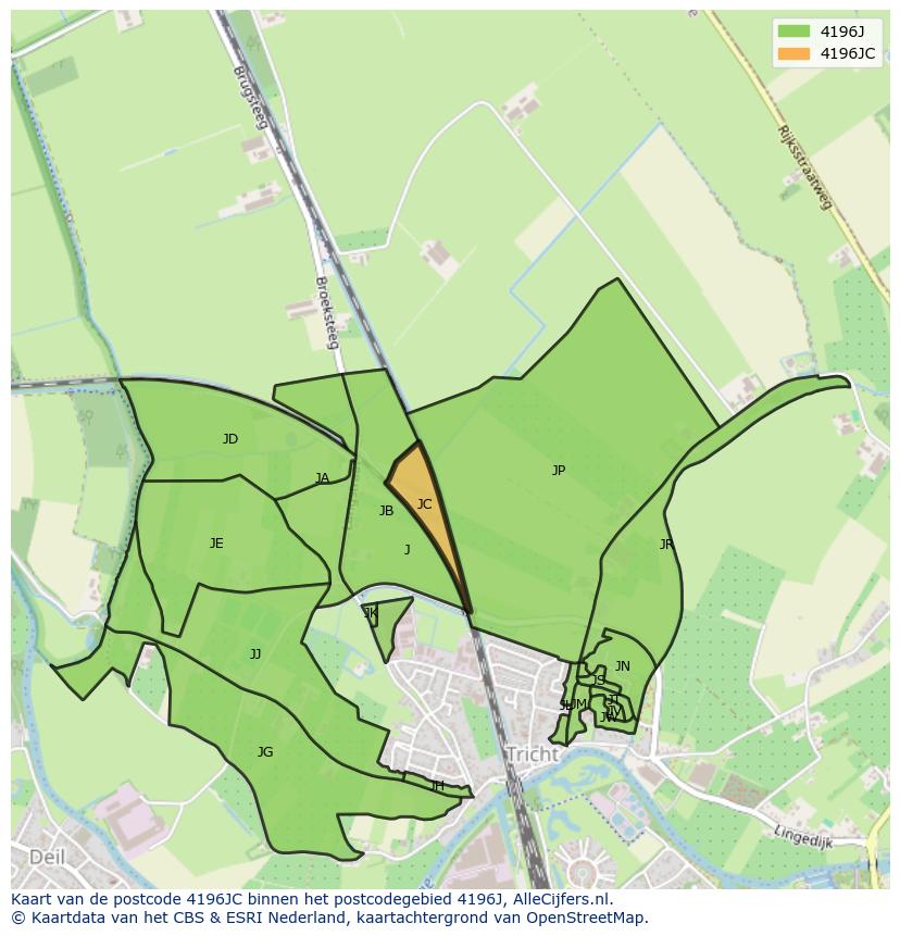 Afbeelding van het postcodegebied 4196 JC op de kaart.