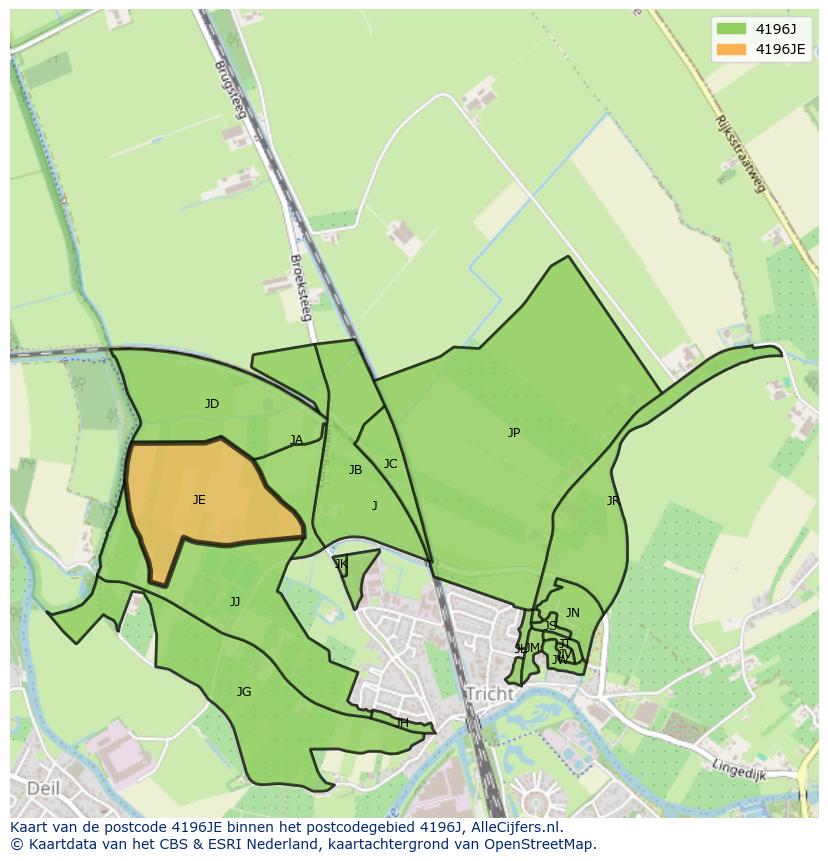 Afbeelding van het postcodegebied 4196 JE op de kaart.