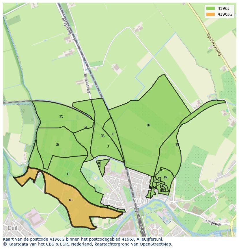 Afbeelding van het postcodegebied 4196 JG op de kaart.