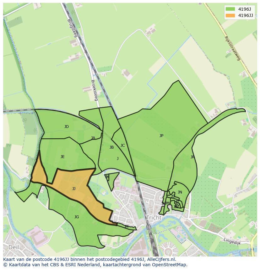 Afbeelding van het postcodegebied 4196 JJ op de kaart.