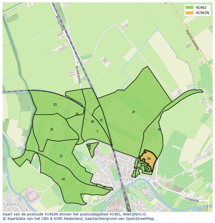 Afbeelding van het postcodegebied 4196 JN op de kaart.