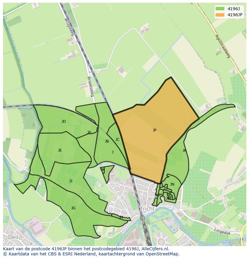 Afbeelding van het postcodegebied 4196 JP op de kaart.