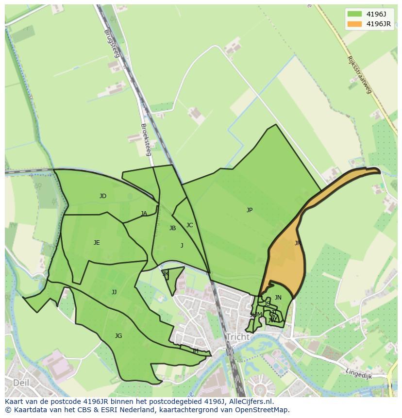 Afbeelding van het postcodegebied 4196 JR op de kaart.