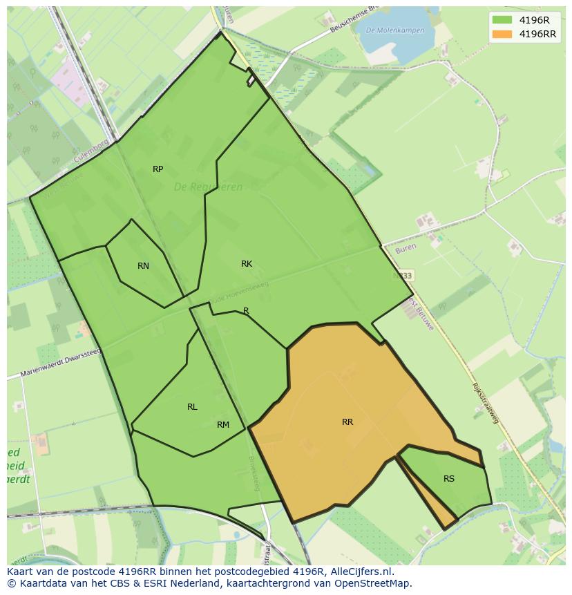 Afbeelding van het postcodegebied 4196 RR op de kaart.