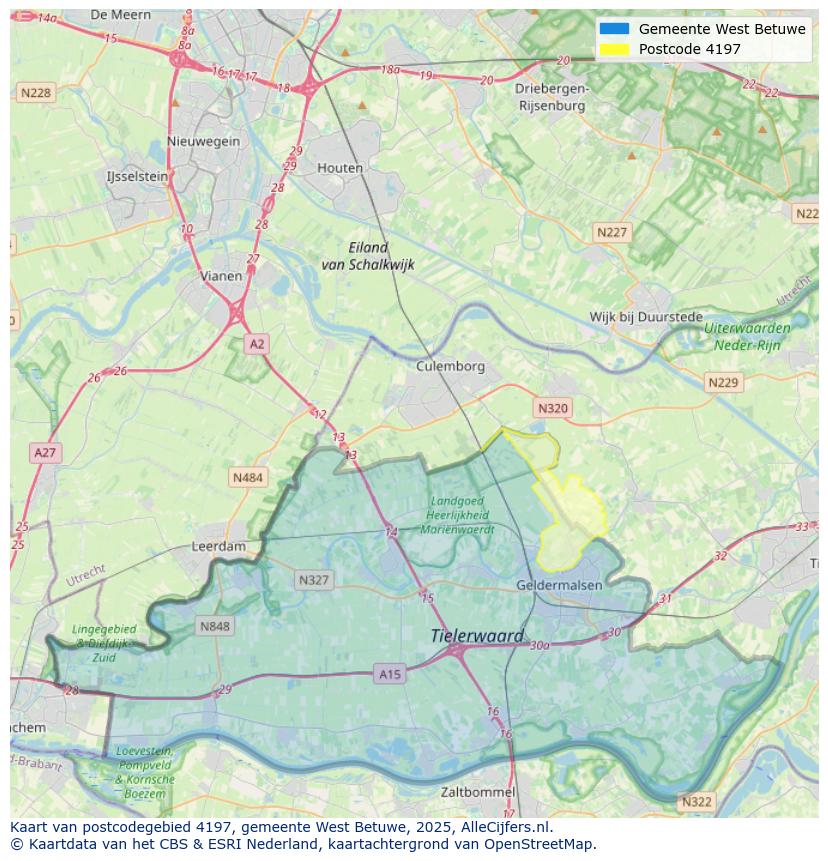 Afbeelding van het postcodegebied 4197 op de kaart.