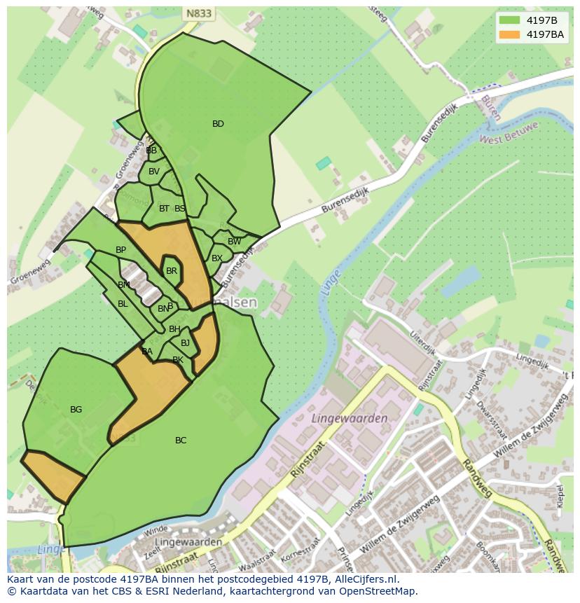 Afbeelding van het postcodegebied 4197 BA op de kaart.