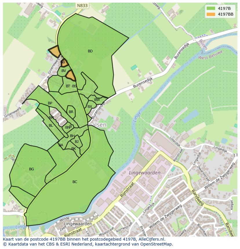 Afbeelding van het postcodegebied 4197 BB op de kaart.