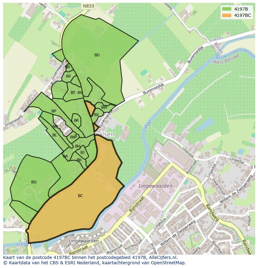 Afbeelding van het postcodegebied 4197 BC op de kaart.
