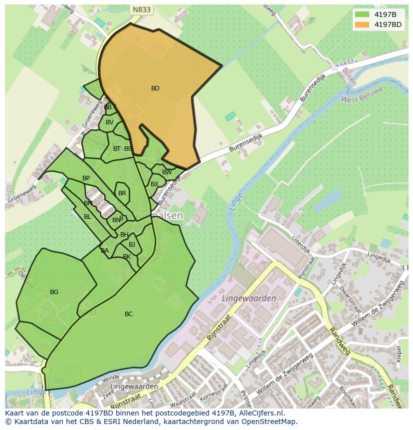 Afbeelding van het postcodegebied 4197 BD op de kaart.