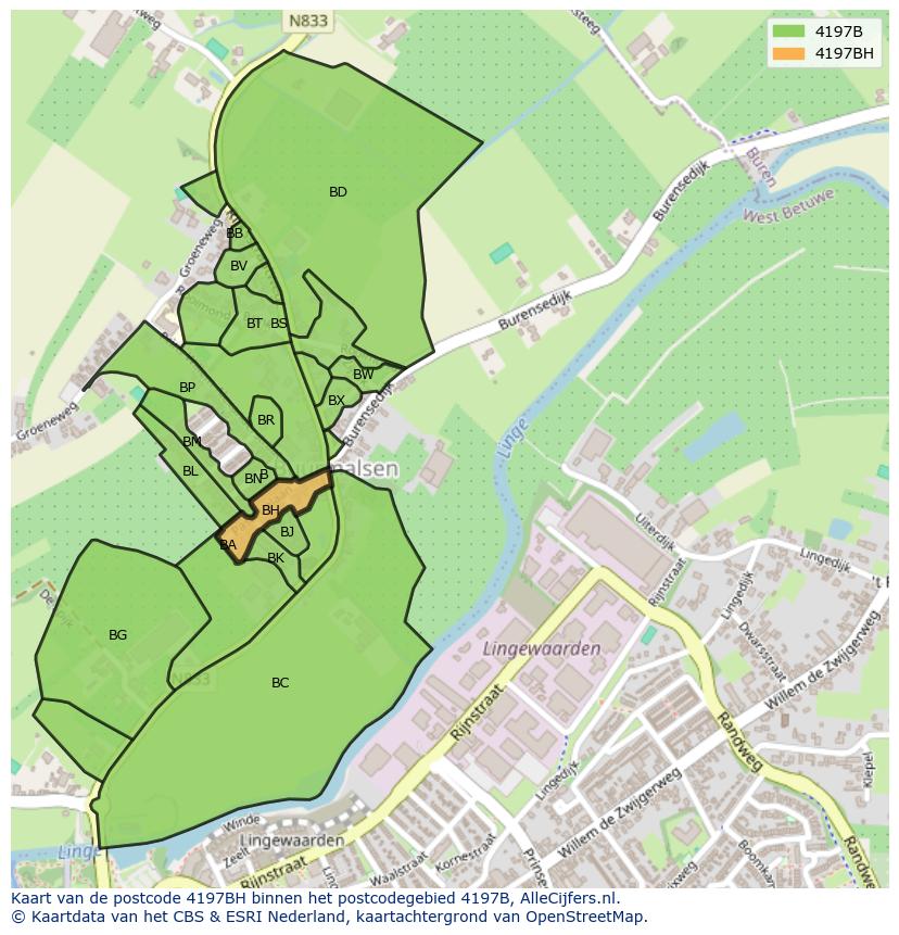 Afbeelding van het postcodegebied 4197 BH op de kaart.