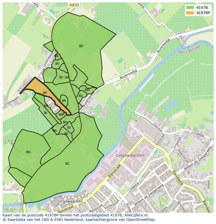 Afbeelding van het postcodegebied 4197 BP op de kaart.
