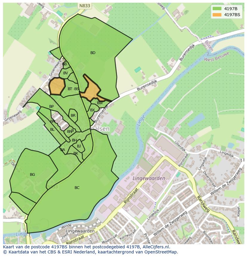 Afbeelding van het postcodegebied 4197 BS op de kaart.