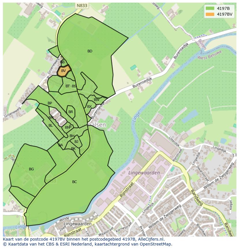 Afbeelding van het postcodegebied 4197 BV op de kaart.
