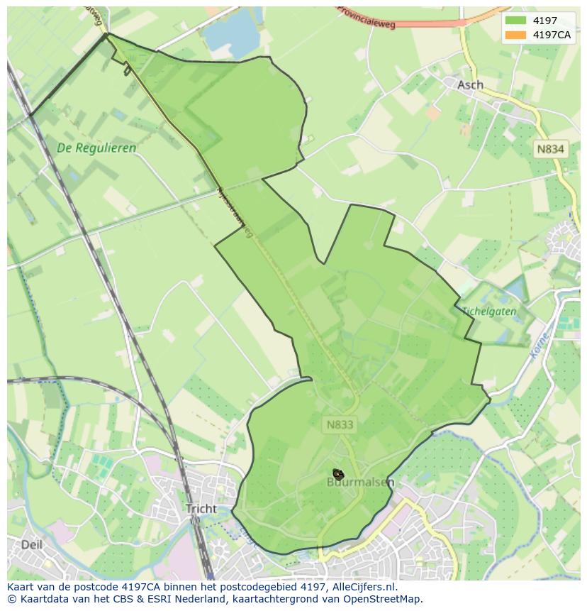 Afbeelding van het postcodegebied 4197 CA op de kaart.